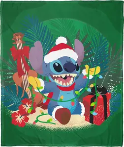 DISNEY CLASSIC Stitch Throw Blanket, Soft Cozy All-Season Camping & Travel Blanket with Vibrant Floral Print, Durable Lightweight for Outdoor Adventures, Hippie Stitch