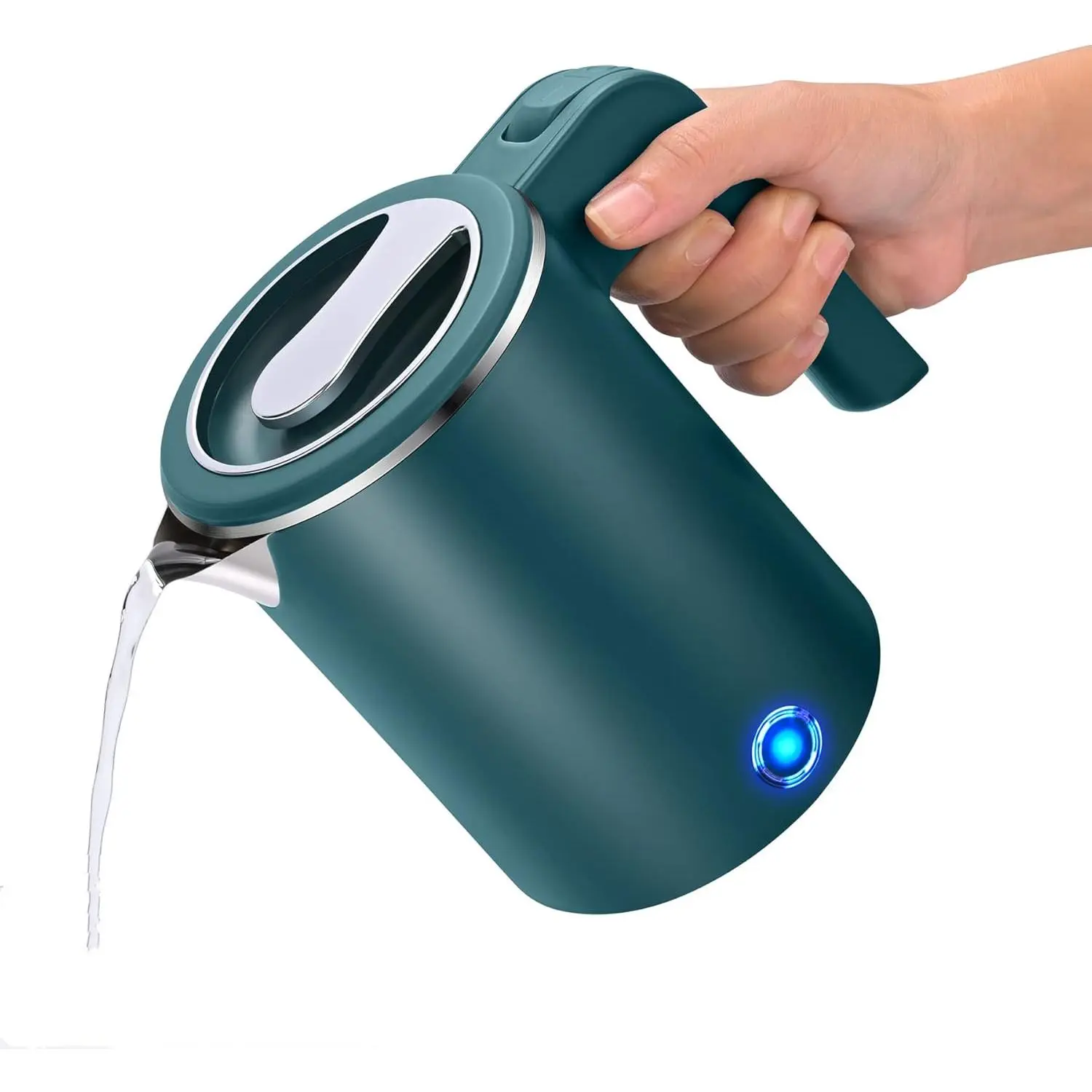Cordless 0.6L Stainless Steel Double Wall Insulation Travel Mini Electric Kettle - 7.5x6.5in Cold Touch Quick Boiling Portable Water Heater for Travelers, Business Trips, Camping