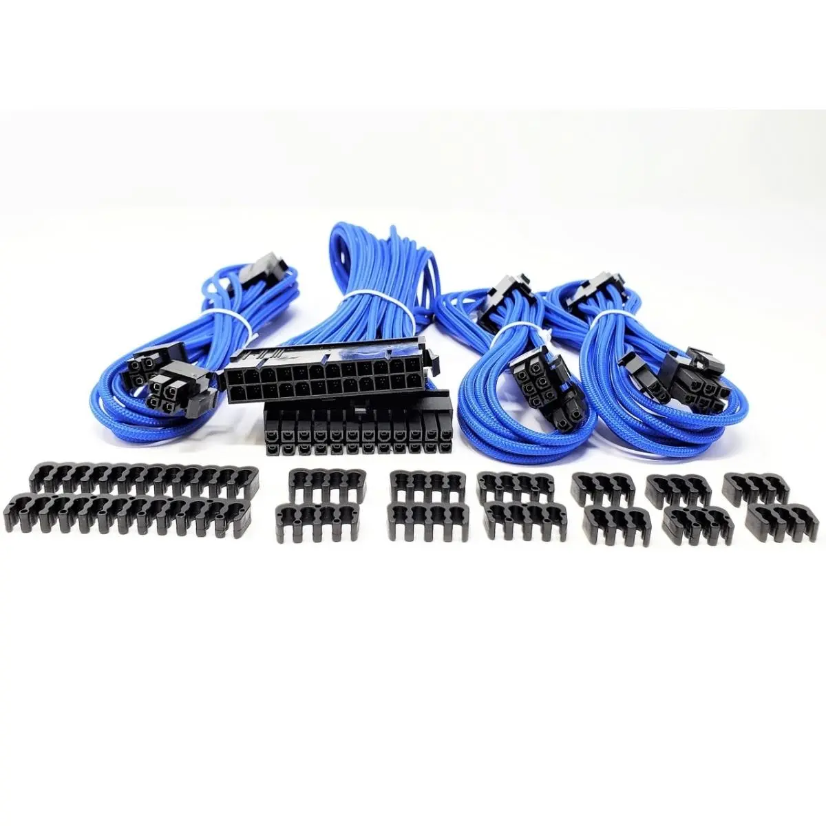 Micro Connectors Premium Sleeved PSU Cable Extension Kit - High Quality Cable Assembly, Flexible Sleeve, Heatshrink Premium Sleeving, Airflow Aid, Blue (for Desktop & Laptop Components), Individually Sleeved Wires