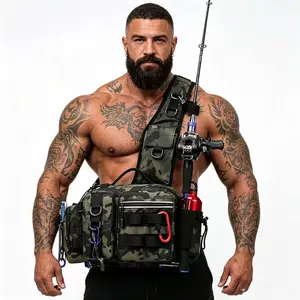 Large Capacity Men's Chest Bag, Single Shoulder Crossbody Bag, Fishing Bag, Fishing Sling Bag, Outdoor Lure Fly Fishing Bag, Hiking Chest Bag, Camouflage Sports Bag