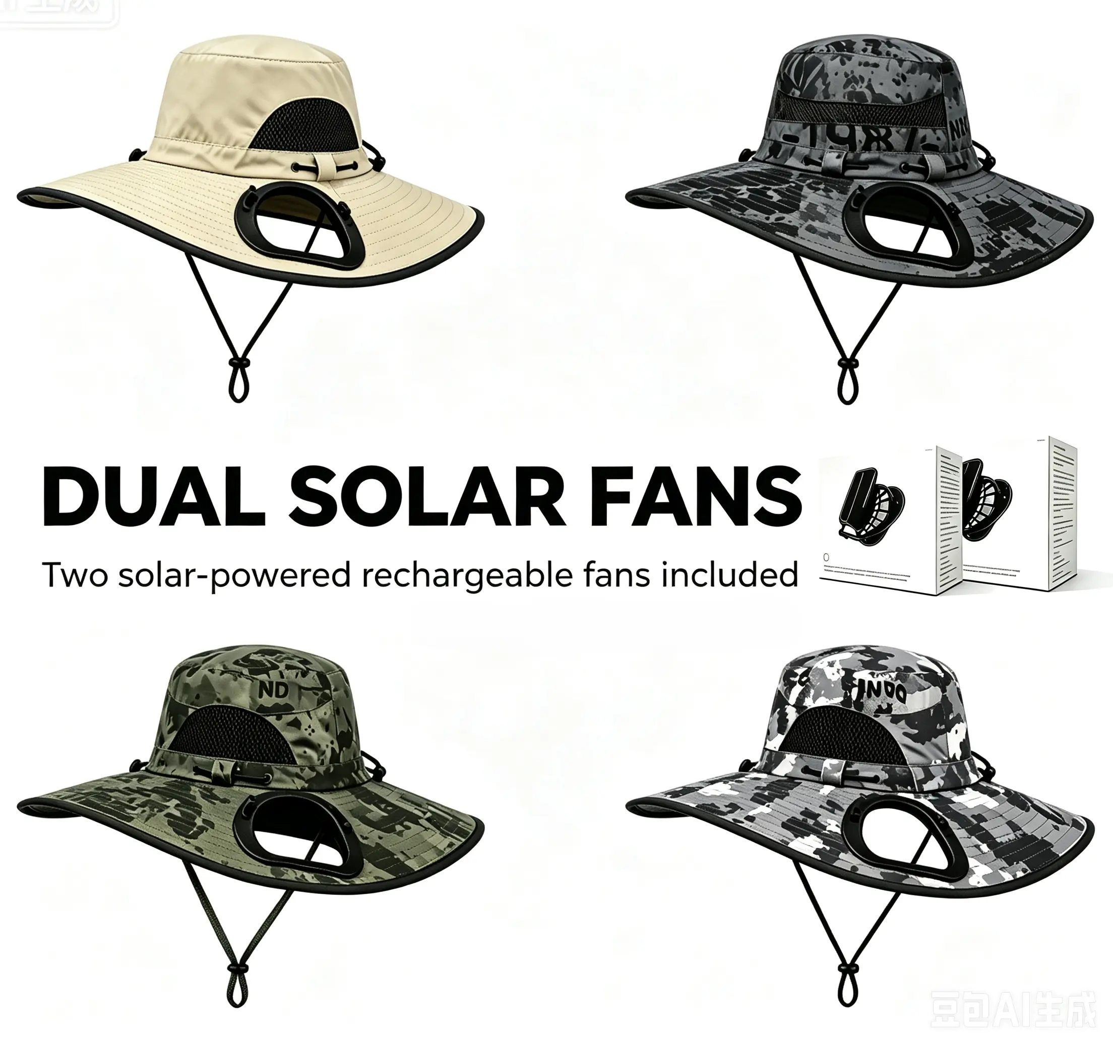 Dual Fan Cooling Sun Hat, UPF 50+ UV Protection Wide Brim Hat, USB Rechargeable Waterproof Breathable Cooling Hat for Fishing, Camping, Gardening, Golf, Beach, Hiking, Yard Work, Outdoor Activities, Hot Weather & Outdoor Work