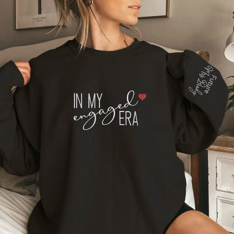 Embroidered in My Engaged Era Customized Crew Sweater for Women - Soft & Cozy Fit