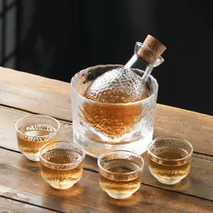 Style Sake Glass Set with Warmer, Creative Home Use Fruit Wine Cups, Includes Wooden Stopper, Perfect for Wine Lovers