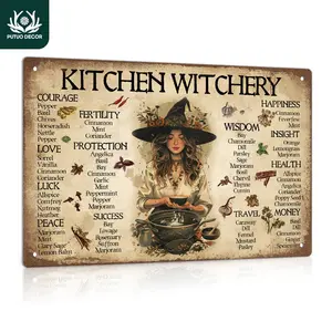 Vintage Kitchen Witchery Metal Tin Sign, 1 Count Kitchen Witchery Tin Sign, Wall Art Decor for Home Farmhouse, Wall Hanging, House Decor, Vintage Plaque Decor