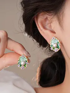 Monet Garden Pearl Flower Earrings, Vintage Oil Painting Style, Luxurious High-End Jewelry for Women, Perfect Gift for Parties