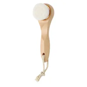 VOCOSTE Soft Nanofiber Hair Cleansing Brush with Dots Long Handle Wood Color White 1 Pc