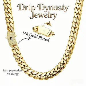 Trending Cuban Chain Necklace 14K Gold-Plated Anti-Rust Waterproof Hypoallergenic 6–14mm Timeless Shine for Every Look Valentine's Day Gift pin party u shape star stainless steel bullet miami link bracelet ankh book pendant amberlyn chain necklace Marina,
