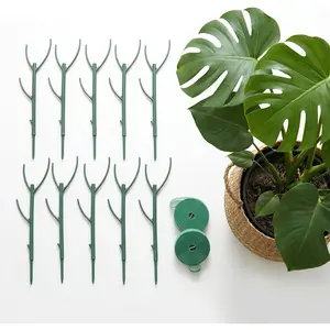 10 Pack Stackable  Support Stakes, Adjustable Mini Trellis for Potted , Monstera  Support for Indoor Outdoor, Twig Trellis  & Climbing Vines, Green, 11.02 Inch