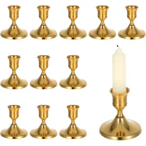 Gold Taper Candle Holder Set of 12,Vintage Small Low Brass Candlestick Holders,Short Skinny Candle Stick Holders for Dinner Room Table Centerpiece or Mantel Wedding Party Decor