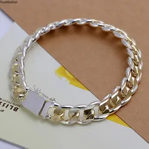 Premium 925 Sterling Silver Cuban Bracelet - 10mm Colorful Sideways Chain Never Fade Perfect for Daily Wear Gifting