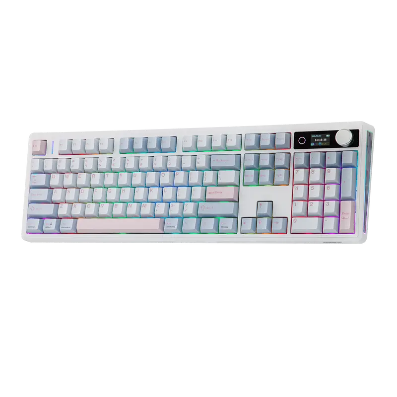 EPOMAKER TH108 V2 PRO Full Size Creamy Mechanical Gaming Keyboard - Hot Swappable, 10000mAh Rechargeable, RGB Backlight, BT/2.4Ghz Wireless, Mac Modifier PBT Keycaps, 5-Padding Gasket, Screen & Knob, Switch Puller, Kickstand, for Gaming/Work, Mac/PC Use,