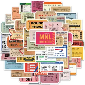 Vintage Ticket Sticker, 200pcs/set Retro Ticket Pattern Decorative Sticker, DIY Decals for Water Bottle, Laptop, Phone, Scrapbooking, Journal Making