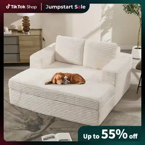 Boneless Chaise Lounge, Upholstered Sofa Bed with Throw Pillows and Armrests, No Assembly Required, Indoor Sleeper Chair- Luxurious Plush Corduroy Chair Bed for Living Room