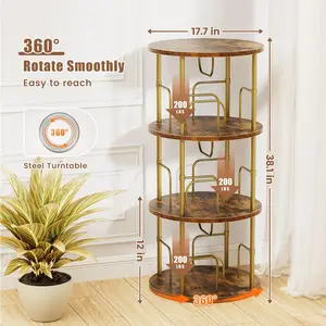 Flycity Rotating 3 Tier to 5 Tier Spinning Bookshelf Tower - 360° Display Unique round Bookcase for Home Study Office Interior Floating Shelves Does not apply