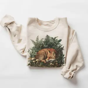 Retro 90's Red Fox Sleeping In Mushrooms Vintage Wildlife Unisex Sweatshirt #DICH