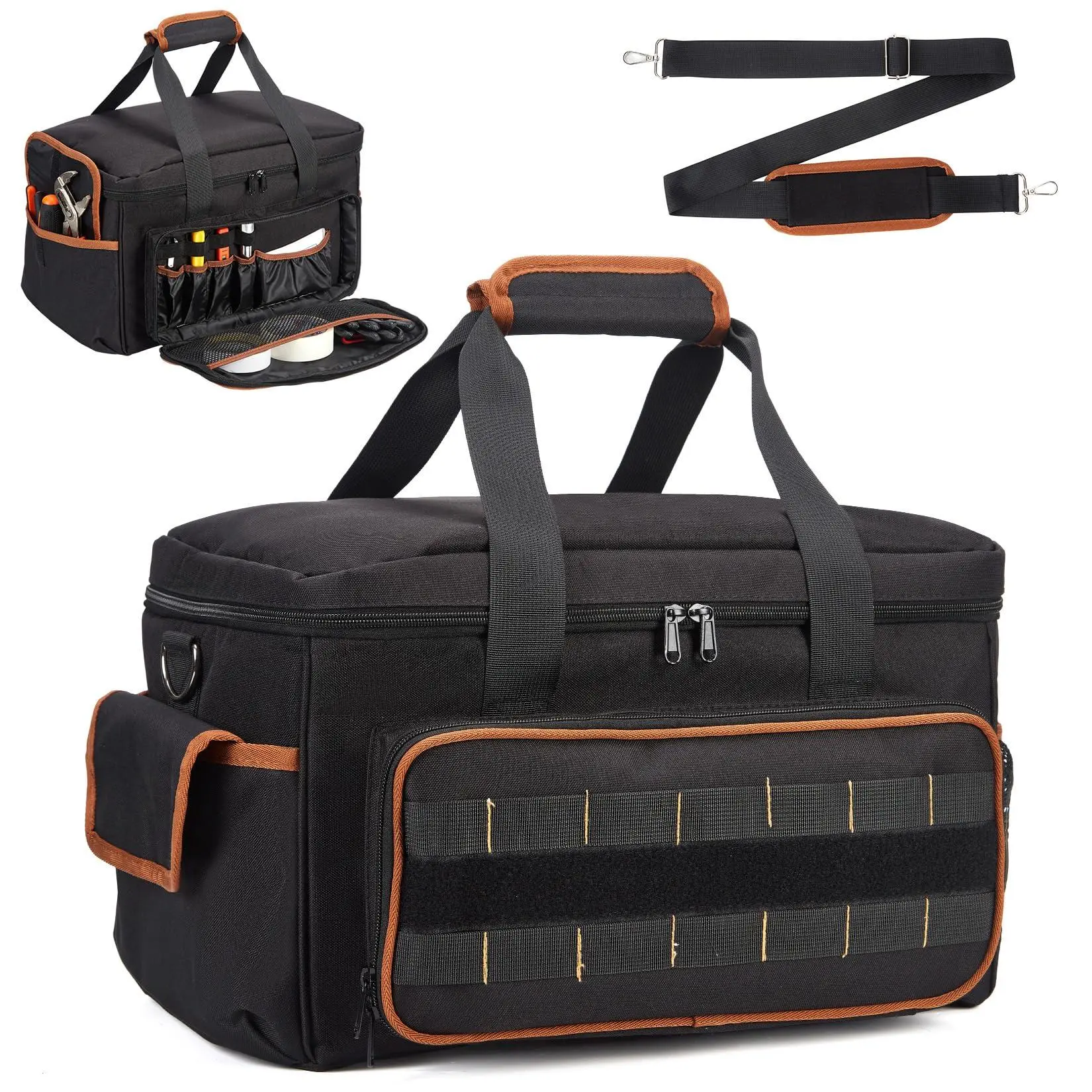 17-Inch Heavy Duty Oxford Fabric Work Bag Tool Tote - Wide Mouth Opening, Multiple Pockets, Adjustable Shoulder Strap, Organizer for Electricians, Mechanics