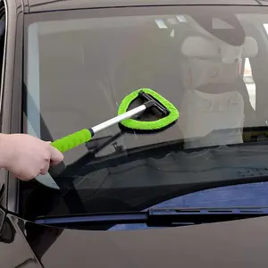 Windshield Cleaning Tool, Microfiber Car Window Cleaning Tool with 4 Reusable,Washable Microfiber Pads,Extendable Handle,Auto Interior Exterior Glass Wiper Car Glass Cleaner Kit,Car Cleaning Supplies