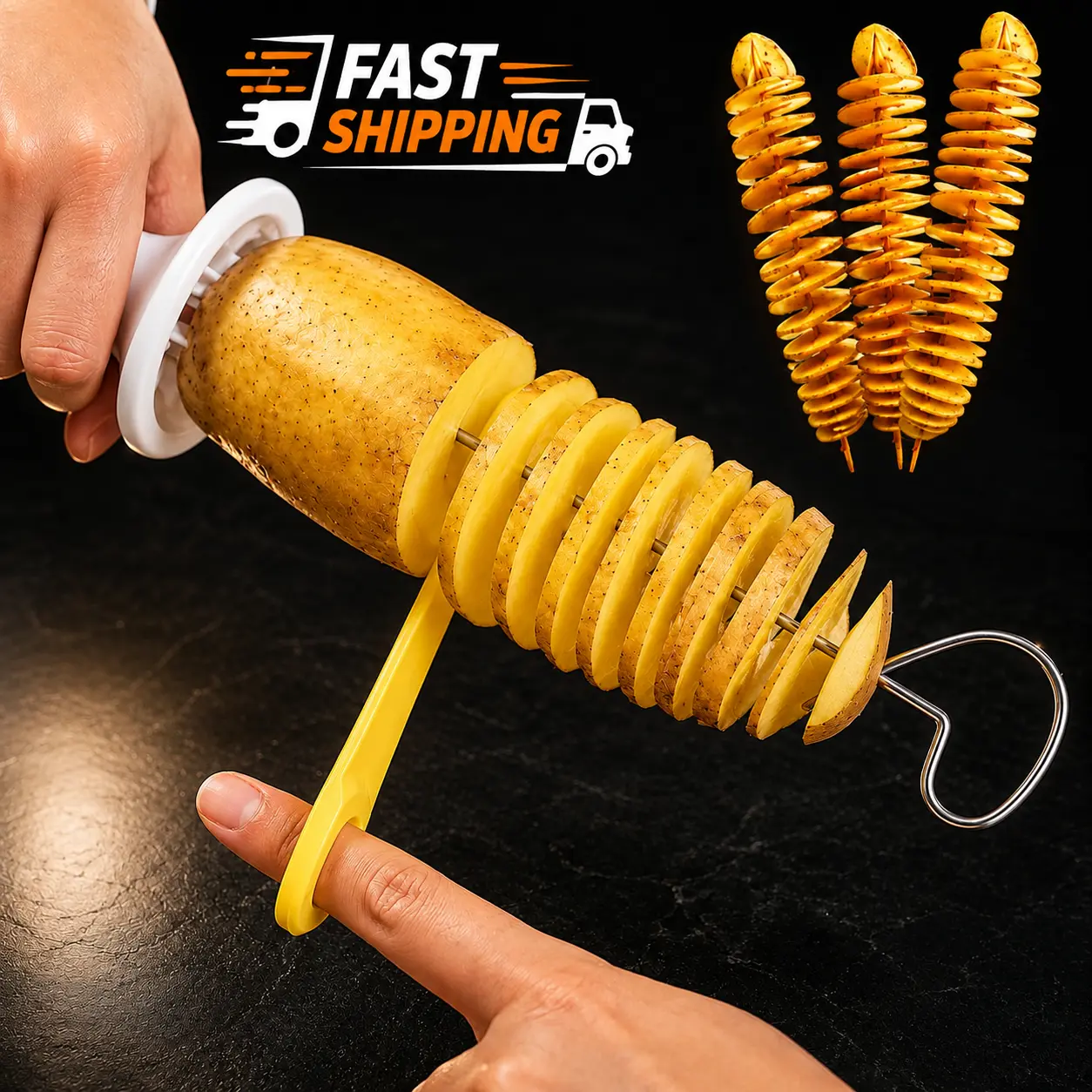 Spiral Potato Cutter with Skewer, Manual Tornado Potato Slicer for Twisted Fries, Easy Grip Vegetable Spiral Cutter for Potatoes, Sweet Potatoes and Snacks, Kitchen Food Prep Tool sohochic