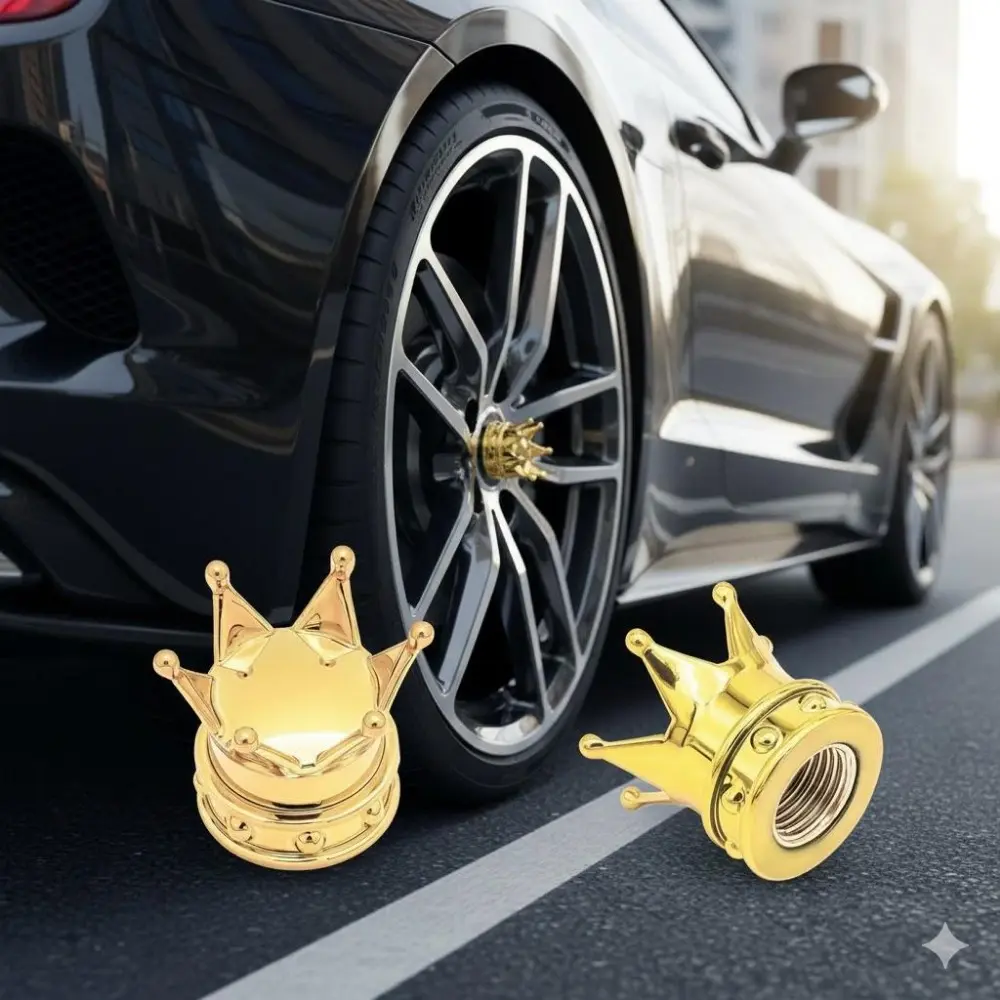 Premium Valve Stem Caps - Crown Design for Cars, Trucks & Bikes | Durable, Eco-Friendly, Anti-Oxidant | Enhance Vehicle Style & Safety | Perfect for Outdoor Riding, Urban Commuting & Festive Rides | Universal Tire Accessory, Tyre Caps, Car Accessories