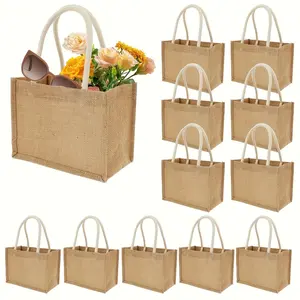 12Pcs Small Tote Bag with Handles Blank Canvas for Wedding Beach DIY Gift Unisex Durable Fabric Waterproof Lining Lightweight Portable