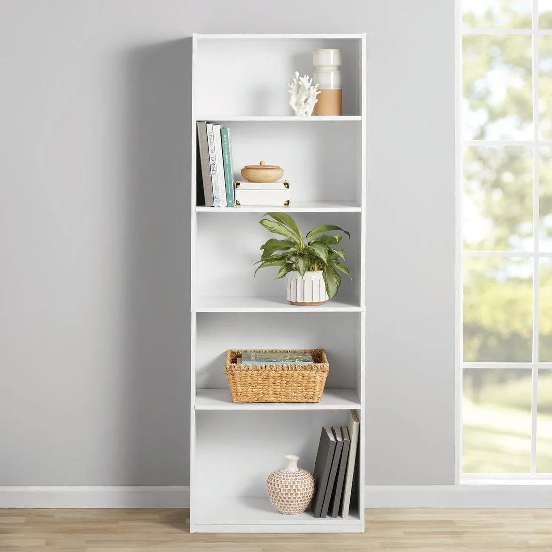 Mainstays 5-Shelf Bookcase with Adjustable Shelves, White - Perfect for Books, Artwork, and Collectibles