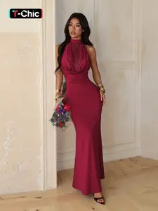 Sexy Lace Halter Neck Dress, Backless Design, Elegant Sleeveless Dress, Elegant Style, Perfect for Parties & Special Occasions, Formal Wear, Women's Fashion Clothing
