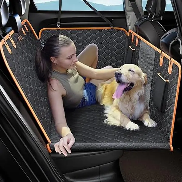 MIXJOY Back Seat Extender for Dogs, Heavy Duty Dog Car Seat Cover for Back Seat and Aggressive Chewer, Large Hard Bottom Car Seat Cover for Dogs, Dog
