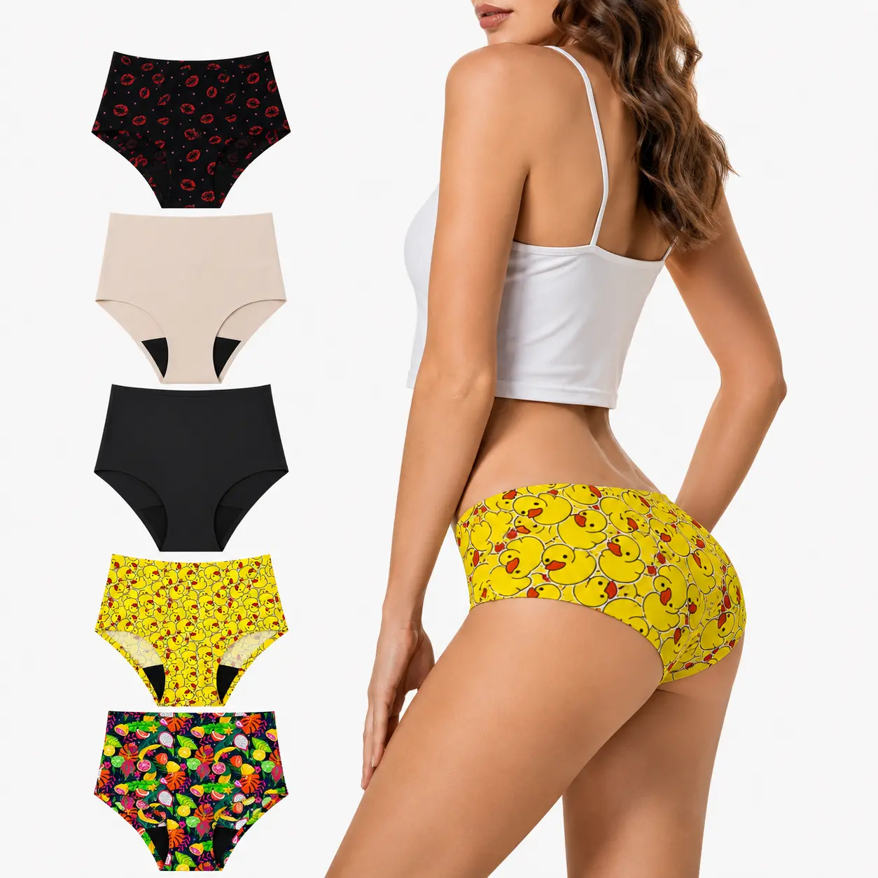 5pcs Women's Period Panties  – Designed for heavy flow; stretchy, body-hugging fit; available in high-waisted and mid-waisted styles. breathable seamless underwear
