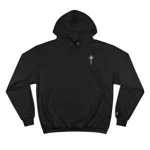 Cross with Crown of Thorns Champion Hoodie Menswear Sweatshirts Tops Pullover Long Sleeve black outfits