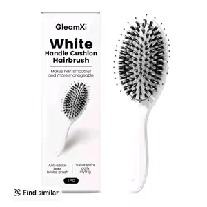 GleamXi White Handle Cushion Hairbrush Anti-static Boar Bristle Brush for Smoother & More Manageable Hair