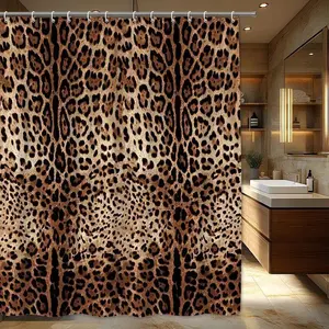 1pc realistic leopard pattern design shower curtain, perfect for bathroom decoration, partition, beautification space, durable polyester material, easy to clean, machine washable, multiple sizes available, free hook