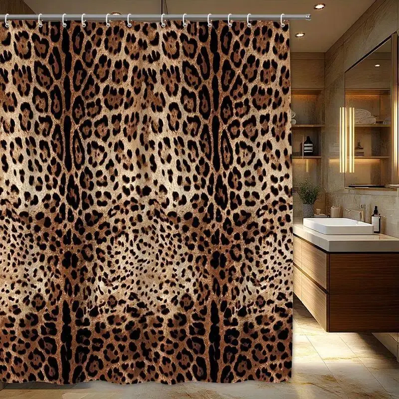 1pc realistic leopard pattern Print design shower curtain, Bathroom Decoration Accessories, perfect for bathroom decoration, partition, beautification space, durable polyester material, easy to clean, machine washable, multiple sizes available, free hook