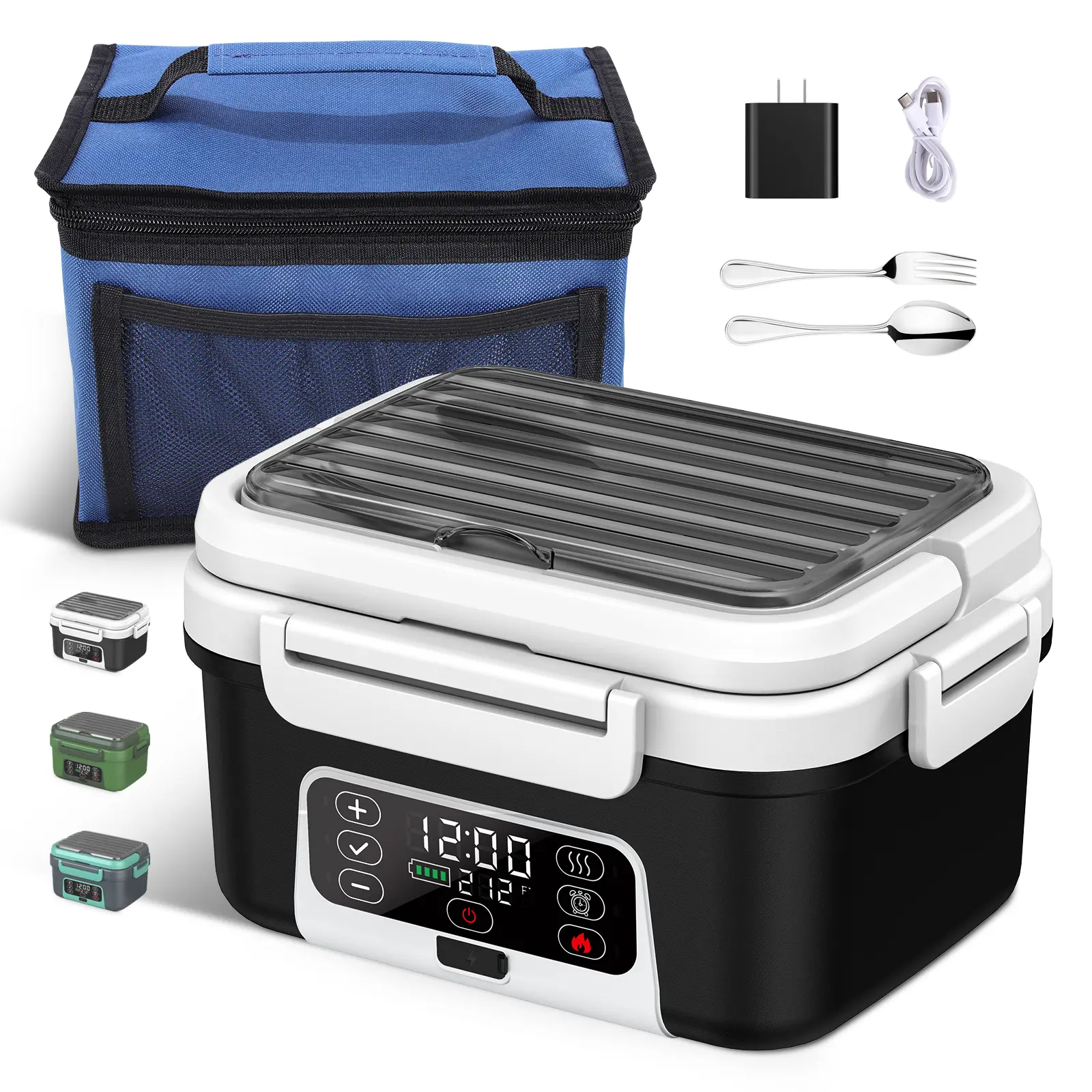 Modern Cordless Electric Heated Lunch Box for Adults - 1500ml/1.5L Stainless Steel Single Unit Lunchbox Cooler, Leakproof Insulated Bag for Easy Carry, Lid, Silicone Seals, Timer, Tableware for Work, Travel, Leakproof Insulated Lunchbox