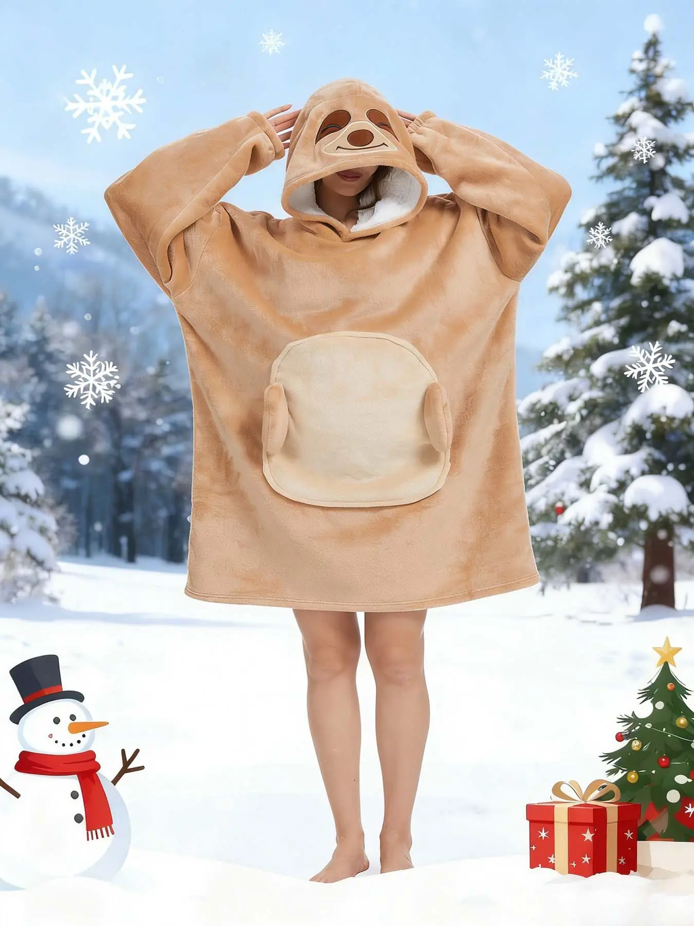 Cute Sloth Hoodie Blanket for Women  Ultra Soft Plush Wearable Blanket Pajama, Oversized Cozy Hooded Sleepwear with Front Pocket Loungewear Vibe, Cozy Throw Blanket, Hooded Blankets