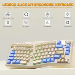 LEOBOG A75 75% Alice Keyboard, Wireless Gaming Keyboard with Knob and Joystick Design, Top Mount Mechanical Keyboard with Flex-Cut PCB, PC Plate, Magnetic Stands for Win/Mac