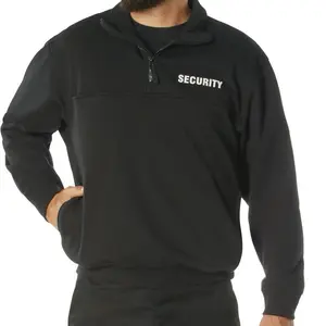 ROTHCO Security 1/4 Zip Job Shirt - Black, 80% Cotton 20% Polyester, Warm Fleece Lining, Mic Clips & Pen Pockets, Quarter Zip Pullover Menswear Clothes Uniform Workwear For Security Guard