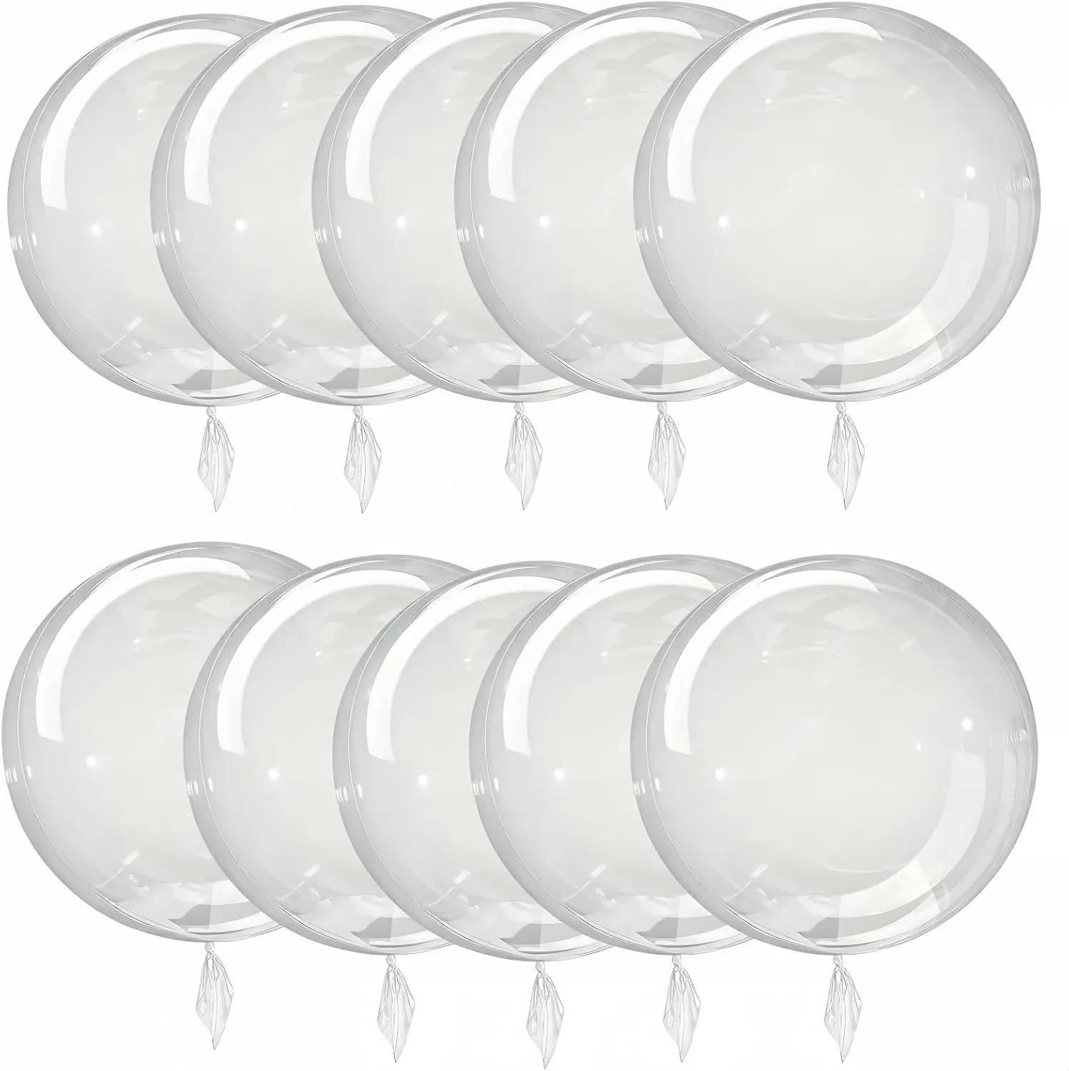 24-Inch Leakproof Round TPU Bubble Balloons (10-Pack) - Helium-Ready, No Stretch Needed for Wedding, Birthday Decorations (No LED Included, Confetti Compatible), Round Shape