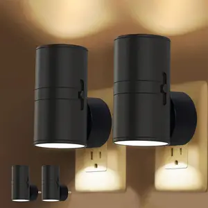 【2 Pack】 LED Night Light Plug in, Modern Night Lights Plug into Wall, Dusk to Dawn Sensor, Soft White 3000K, 0-100LM Adjustable Brightness, Dimmable Night Lights for Hallway Bedroom Stairway