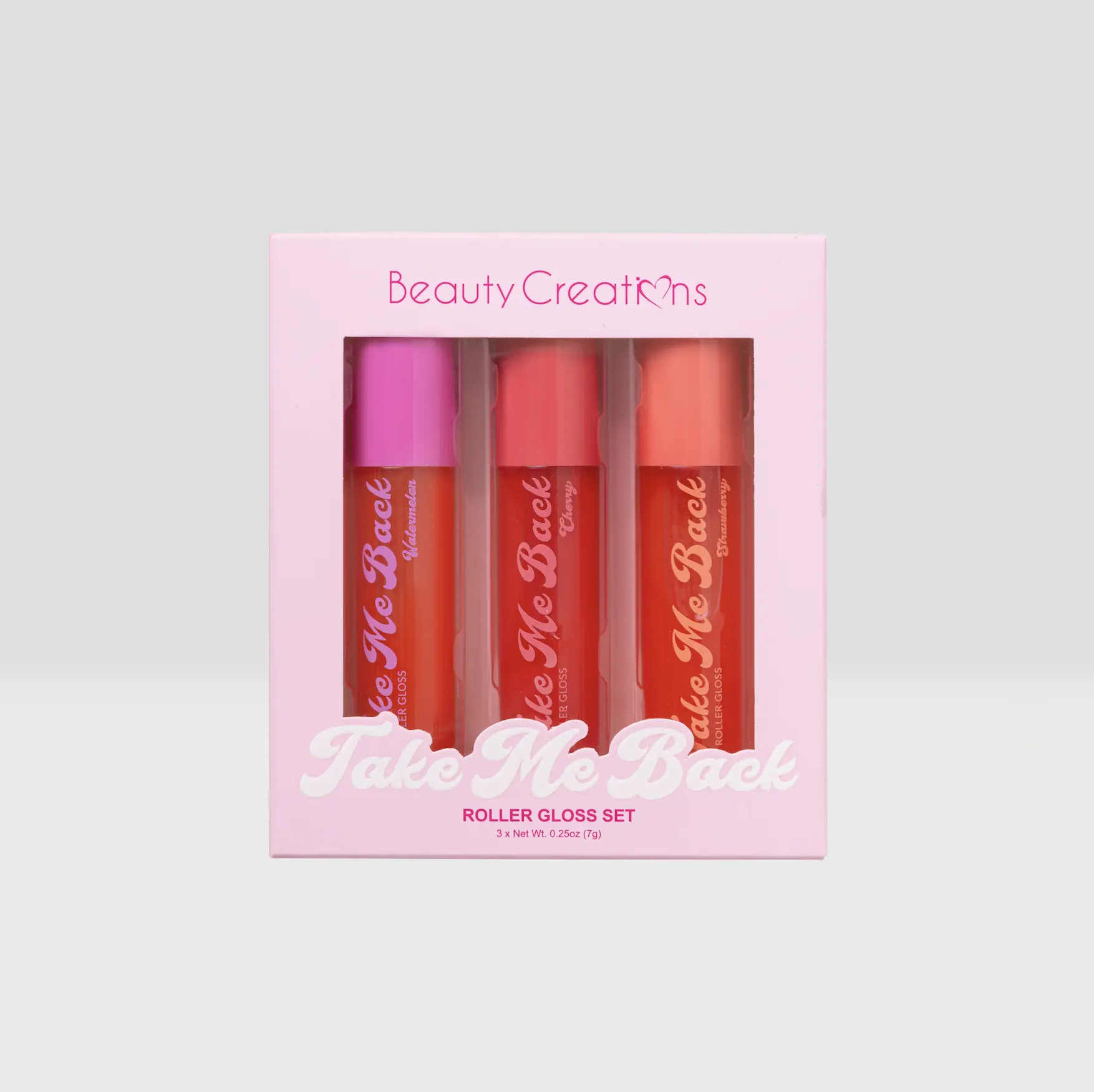 Beauty Creations Take Me Back Roller Gloss Set Glossy Lipgloss Strawberry Cherry Nourishing Scent Watermelon Cosmetic Makeup