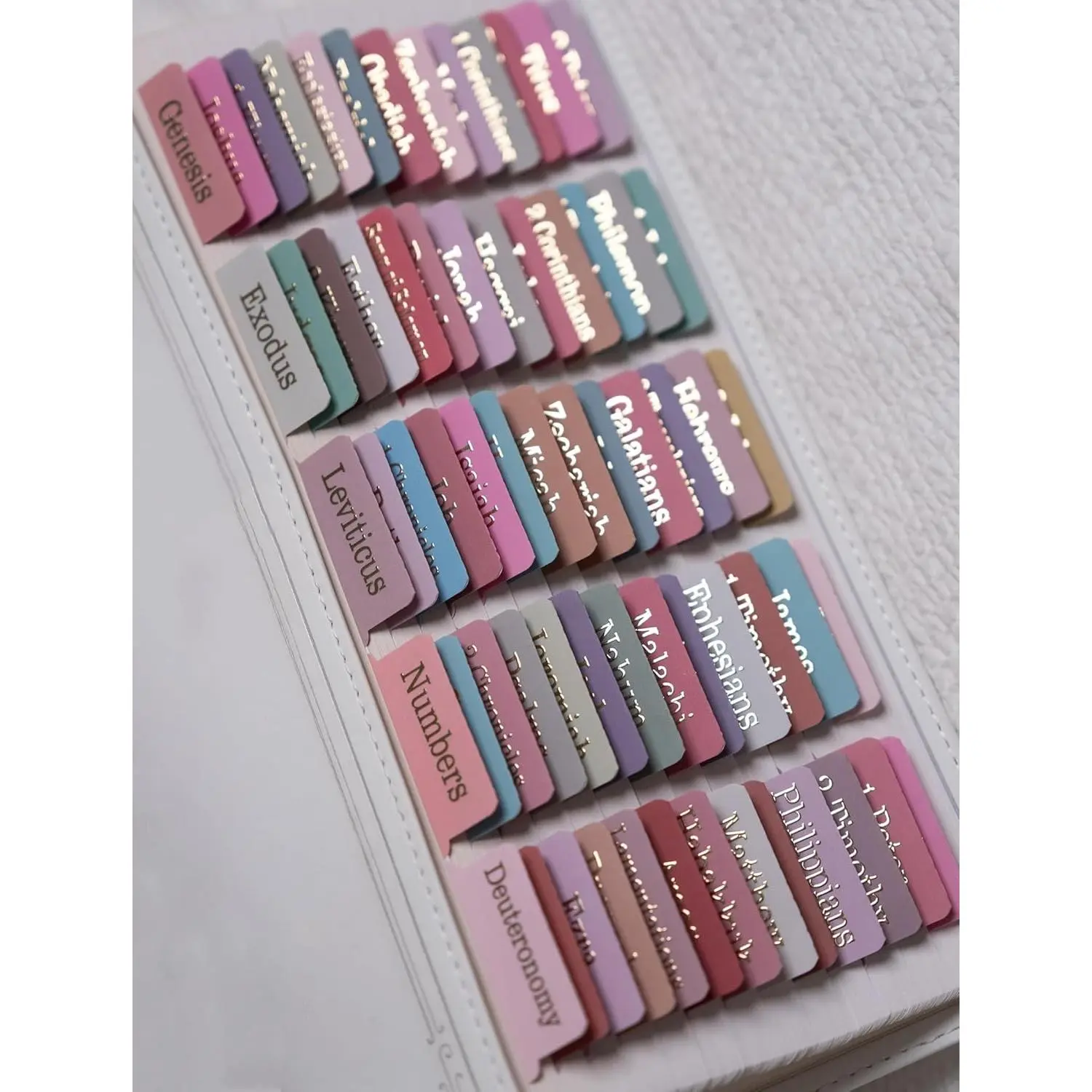 Silk-Touch Personalized Laminated Index Divider Tabs with Foil Embossed Lettering, 80 Tabs, Large Print, Easy to Read & Apply, Christian Gift for Mums & Girlfriends, Office Navigation Stationery