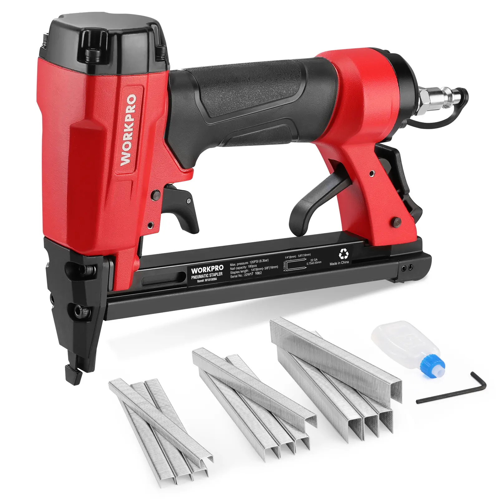 #summersale WORKPRO Pneumatic Staple Gun, T50 Upholstery Stapler with Staples, Rear Exhaust, for Carpentry, Woodworking and DIY Projects