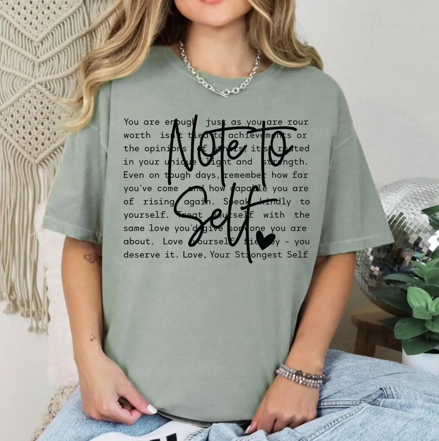 Note to Self Positive Affirmation Sweatshirt or T-Shirt, DTG Printed