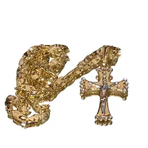 Berzantine Style Clear Zircon Cucifix Pendant 2.1-Inch Unisex 14 Karat Gold-plated 24-Inch Diamond Cut Chain with 375/9K Finish not water resistant