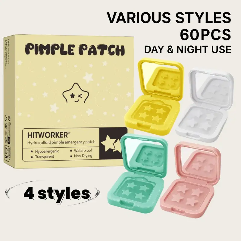 60pcs Star Hydrocolloid Acne Patches Boxed with Mirror, Pimple Patch, Blemish Relief Care, Acne Clearing Products, Gentle Hyaluronic Acid, Hypoallergenic, Cute Star Design, Invisible Acne Stickers, Essential for Students