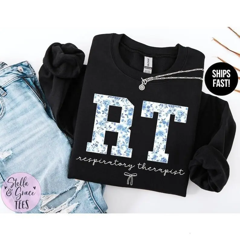 Respiratory Therapist Sweatshirt, Cute Blue Toile RT Crewneck, Respiratory Therapy Top, Cozy RT Student Pullover, Respiratory Therapist Graduation Gift
