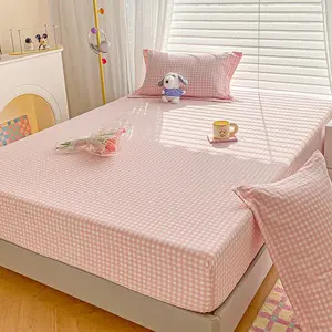 Blue Plaid Bedding Set, Fresh Simple Style, Girls Room Dormitory Sheets, Includes 1 Fitted Sheet + 2 Pillowcases, Soft Fabric, Decorative Bedsheet Sets