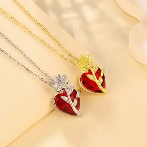 Love Zircon Rose Pendant Necklace — Gold and Silver Plated Romantic Gift for Every Occasion Christmas, Halloween, Anniversary Gifts