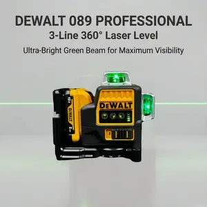 DEWALT 089 Self-Leveling Cross Line Level Kit with Rugged Aluminum Cage for Construction, Framing & Interior Layout - High-Visibility Green Beam, IP54 Dust/Water Protection, Shock-Resistant Overmold, Millimeter Precision