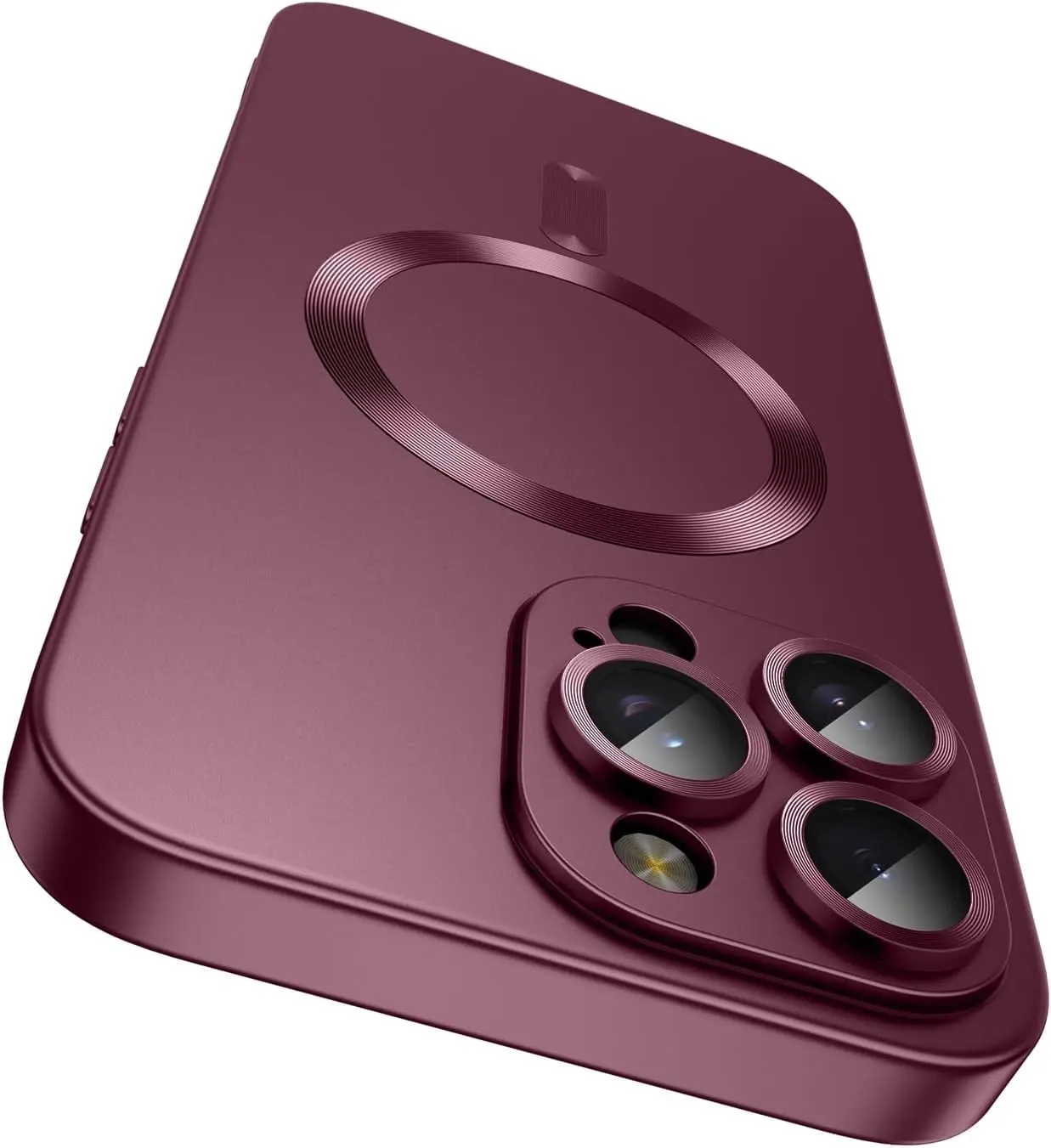 Magnetic for iPhone 16 Pro Case [Compatible with MagSafe][Built-in Camera Lens Protector] Slim Soft Silicone Bumper Shockproof Metallic Luster Phone Case (Burgundy)