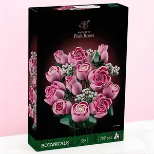 Women's Day Gift Set, Romantic Artificial Roses Bouquet Building Blocks Kit, Perfect Holiday Present, Adult Home Decor, Hobbyist Gift, 789 Pieces, Faux Rose Bouquet, Realistic Faux Flowers